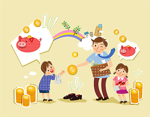 구름 여자 남자 어린이 구두 무지개 일러스트 주택 사람 빌딩 세명 경제 부모 동전 저축 돼지저금통 자녀 지갑 아빠 구두닦이 용돈 금융의날 국내일러스트 AI파일 자연요소 신발 돈 가족 건물 금융 저금통 닦기 파일형식 벡터 법정기념일