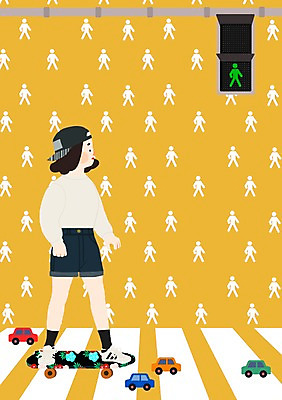 PSD 모자 계절 여자 일러스트 자동차 휴식 함께함 한명 사람 성인 여름 피규어 자유 스케이트보드 보드 횡단보도 여자만 여자한명만 성인여자만 성인만 국내일러스트 1 잡화 육상교통 스포츠 컨셉 미니어처 보드_스포츠 보행로 파일형식