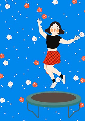 PSD 식물 계절 여자 꽃 일러스트 놀이 휴식 함께함 한명 사람 성인 여름 점프 자유 여자만 여자한명만 성인여자만 성인만 트럼플린 국내일러스트 1 컨셉 모션 놀이용품 파일형식