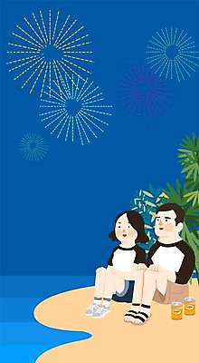 PSD 식물 커플 계절 여자 남자 바다 일러스트 휴가 휴식 나뭇잎 함께함 불꽃놀이 사람 앉기 성인 해변 야외 두명 여름 자유 캔 야간 성인만 국내일러스트 자연요소 컨셉 잎 관계 모션 놀이 파일형식
