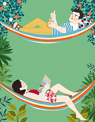 PSD 식물 커플 계절 여자 남자 꽃 일러스트 휴가 휴식 나뭇잎 함께함 사람 성인 두명 여름 독서 자유 캔 해먹 성인만 국내일러스트 컨셉 잎 관계 침대 파일형식