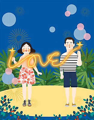 PSD 식물 커플 계절 여자 남자 일러스트 휴가 휴식 함께함 폭죽 불꽃놀이 사랑 사람 성인 야외 두명 여름 빛 자유 풀 야간 성인만 국내일러스트 자연요소 감정 컨셉 관계 놀이 파일형식