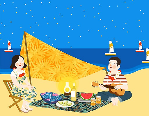 PSD 커플 계절 여자 남자 악기 음식 연주 요트 과일 일러스트 휴가 휴식 여름음식 수박 함께함 텐트 사람 앉기 성인 해변 야외 두명 여름 자유 램프 캔 야간 우쿨렐레 돗자리 꽃목걸이 야외의자 선박 성인만 제철음식 제철과일 국내일러스트 자연요소 꽃 음악 바다 컨셉 수상교통 배_교통 의자 목걸이 관계 모션 현악기 조명 캠핑도구 제철 파일형식 여름_계절