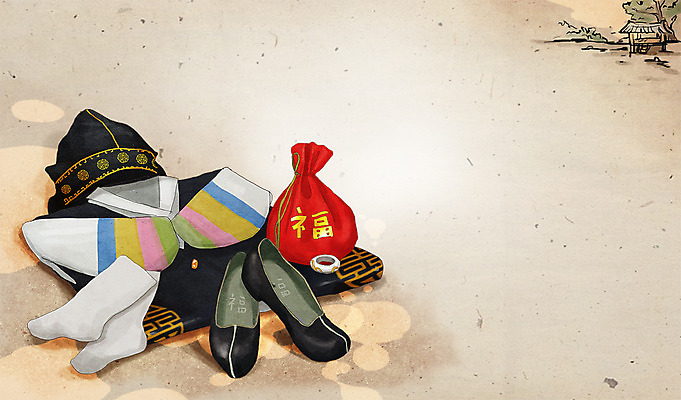 PSD 명절 백그라운드 신발 일러스트 복주머니 전통소품 사람없음 추억 한복 순수 오브젝트 복고 고무신 과거 국내일러스트 한국전통 전통 기념일 컨셉 전통의상 파일형식