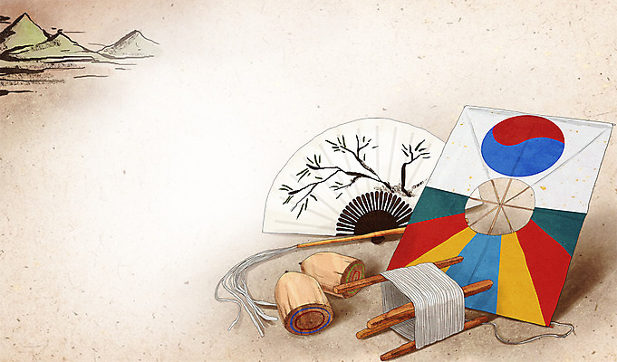 PSD 백그라운드 일러스트 놀이 전통소품 사람없음 부채 추억 순수 연 오브젝트 연날리기 복고 과거 팽이 국내일러스트 전통 컨셉 놀이용품 전통놀이 파일형식