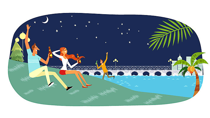 식물 계절 여자 남자 별 여행 야경 일러스트 휴가 휴식 맥주 사람 성인 야외 세명 여름 여름휴가 바캉스 야자수 자유 달 가교 성인만 국내일러스트 AI파일 자연요소 나무 건축물 컨셉 주류 야간 파일형식 벡터 여름_계절 풍경_경치