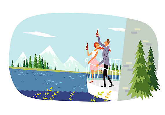 주간 나무 커플 계절 여자 남자 여행 데이트 일러스트 휴가 휴식 산 맥주 사람 풍경 성인 야외 두명 여름 여름휴가 바캉스 강 자유 발코니 성인만 국내일러스트 AI파일 자연요소 식물 컨셉 관계 주류 파일형식 벡터 여름_계절