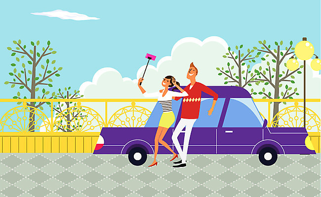 주간 나무 식물 구름 커플 계절 여자 남자 여행 가로등 일러스트 자동차 휴가 휴식 사람 성인 야외 두명 여름 여름휴가 바캉스 울타리 자유 셀프카메라 셀카봉 성인만 국내일러스트 AI파일 자연요소 공공시설 육상교통 컨셉 관계 담장 사진촬영 파일형식 벡터 여름_계절