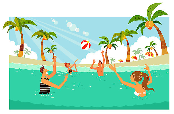 주간 식물 구름 계절 여자 남자 수영복 바다 여행 일러스트 휴가 휴식 사람 여러명 성인 야외 여름 여름휴가 바캉스 비키니 야자수 자유 파라솔 비치볼 성인만 국내일러스트 AI파일 자연요소 나무 옷 다수 컨셉 공 바캉스용품 파일형식 벡터 여름_계절