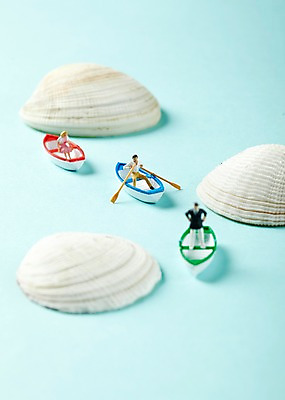 포토 JPG 스튜디오촬영 컨셉 조개 실내 해변 사람없음 미니어처 피규어 노 선박 국내포토 바다 수상교통 어패류 내부 모형 파일형식