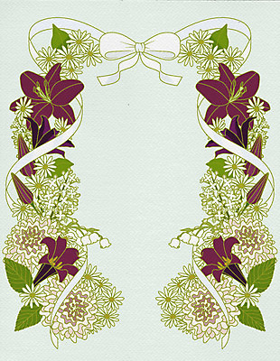 식물 꽃 리본 일러스트 프레임 틀 사람없음 장식 백합 은방울꽃 쑥부쟁이 국내일러스트 AI파일 파일형식 벡터