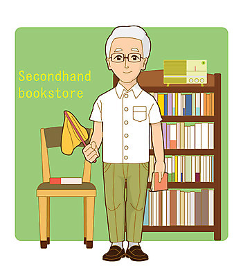 직업 노년 남자 의자 일러스트 책장 한명 사람 성인 책 서점 헌책방 노인남자한명만 국내일러스트 AI파일 1 가구 상점 남자한명만 노인남자만 파일형식 벡터