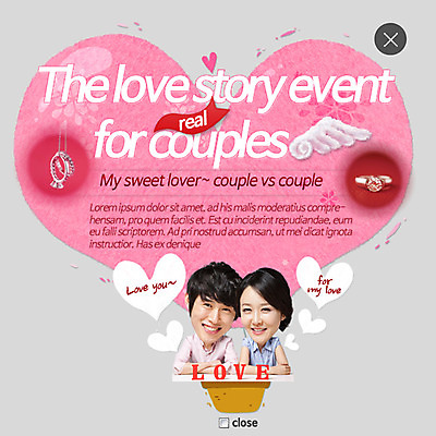 PSD 템플릿 커플 여자 남자 행복 웹템플릿 날개 팝업 이벤트팝업 웹팝업 사랑 사람 동양인 이벤트 성인 두명 한국인 하트 반지 보석 설레임 레이어팝업 성인만 이미지템플릿 모양 감정 장신구 관계 인종 광석 파일형식