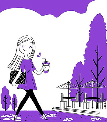 PSD 나무 식물 계절 여자 커피 음료 의자 일러스트 탁자 한명 사람 성인 여름 파라솔 시원함 종이컵 아이스커피 여자만 여자한명만 성인여자만 성인만 국내일러스트 1 가구 컵 일회용 파일형식