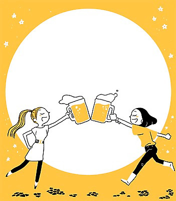 PSD 계절 여자 별 음료 일러스트 맥주 사람 성인 두명 여름 달 시원함 건배 맥주잔 여자만 성인여자만 성인만 국내일러스트 자연요소 술잔 주류 파일형식