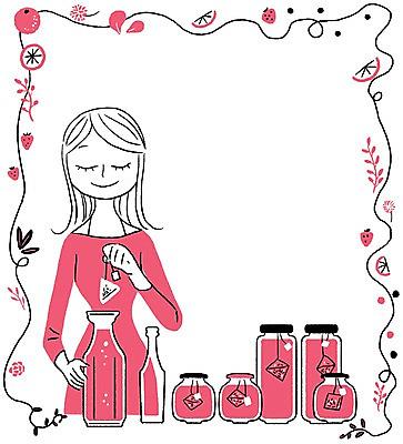 PSD 계절 여자 음료 과일 일러스트 딸기 프레임 한명 사람 성인 여름 병 시원함 레몬 만들기 티백 여자만 여자한명만 성인여자만 성인만 국내일러스트 1 식기 모션 차_음료 파일형식