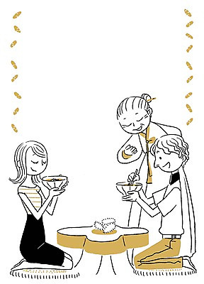 PSD 전통 계절 여자 노년 남자 할머니 음료 일러스트 탁자 프레임 사람 성인 세명 여름 한복 시원함 식혜 노인만 성인만 전통프레임 국내일러스트 한국전통 가구 전통차 전통의상 파일형식