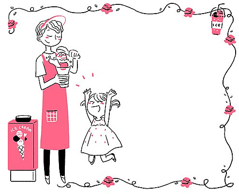 PSD 계절 여자 남자 음료 어린이 일러스트 아이스크림 프레임 사람 성인 두명 여름 시원함 종업원 국내일러스트 직업 디저트 파일형식