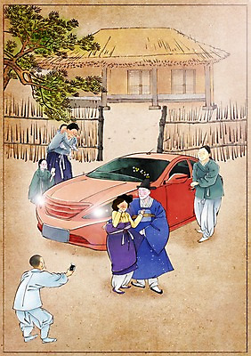 주간 PSD 나무 식물 전통 여자 남자 어린이 결혼 컨셉 일러스트 자동차 초가집 사람 여러명 성인 야외 한복 과거 속담 국내일러스트 자연요소 문자 한국전통 육상교통 다수 한옥 이벤트 전통의상 파일형식