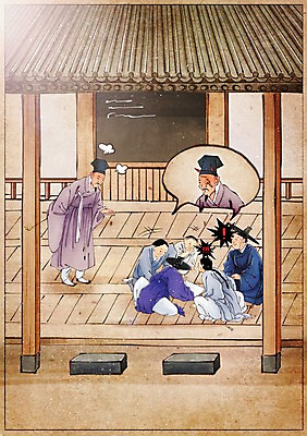 PSD 학생 전통 남자 어린이 컨셉 일러스트 장난 사람 여러명 성인 교사 마루 낙서 한복 과거 속담 서당 남자만 국내일러스트 직업 문자 한국전통 다수 바닥 전통의상 파일형식