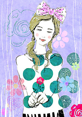 PSD 식물 모델 여자 패션 꽃 리본 일러스트 양갈래머리 한명 사람 상반신 성인 눈감음 우아함 여자만 여자한명만 성인여자만 성인만 국내일러스트 1 헤어스타일 컨셉 모션 파일형식