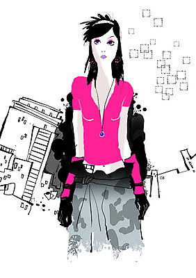 PSD 모델 여자 패션 일러스트 한명 사람 빌딩 성인 건물 우아함 여자만 여자한명만 성인여자만 성인만 국내일러스트 1 건축물 컨셉 파일형식