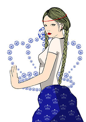 PSD 모델 여자 패션 일러스트 양갈래머리 왕관 한명 사람 성인 우아함 보석 다이아몬드 빨간립스틱 여자만 여자한명만 성인여자만 성인만 국내일러스트 1 헤어스타일 컨셉 광석 파일형식