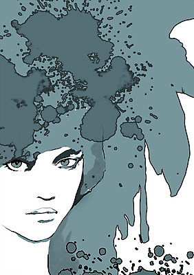 PSD 모델 여자 패션 일러스트 한명 사람 성인 물감 우아함 번짐 여자만 여자한명만 성인여자만 성인만 국내일러스트 1 컨셉 미술도구 파일형식 효과