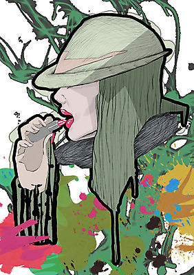 PSD 모델 모자 여자 패션 일러스트 한명 사람 성인 물감 립스틱 우아함 바르기 번짐 여자만 여자한명만 성인여자만 성인만 국내일러스트 1 잡화 컨셉 모션 화장품 미술도구 파일형식 효과