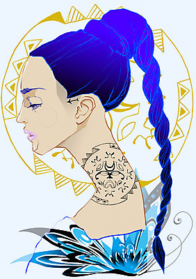 PSD 모델 여자 패션 일러스트 땋은머리 한명 사람 성인 눈감음 우아함 문신 여자만 여자한명만 성인여자만 성인만 국내일러스트 1 헤어스타일 컨셉 모션 파일형식