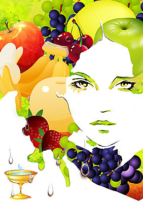 PSD 모델 여자 패션 과일 일러스트 딸기 포도 잔 바나나 한명 사람 성인 물방울 체리 우아함 사과 여자만 여자한명만 성인여자만 성인만 국내일러스트 1 식기 컨셉 파일형식