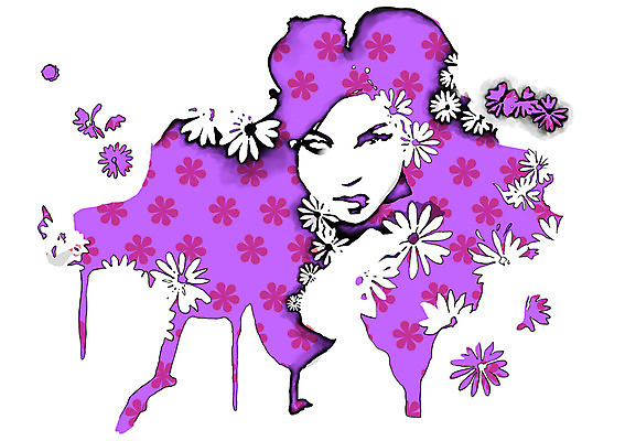 PSD 식물 모델 여자 패션 꽃 일러스트 한명 사람 성인 우아함 여자만 여자한명만 성인여자만 성인만 국내일러스트 1 컨셉 파일형식