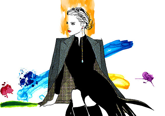 PSD 모델 여자 패션 일러스트 수채화 한명 사람 성인 귀걸이 물감 재킷 우아함 번짐 시크 여자만 여자한명만 성인여자만 성인만 국내일러스트 1 컨셉 장신구 외투 미술도구 파일형식 효과