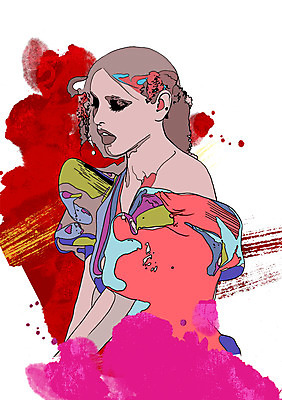 PSD 모델 여자 패션 일러스트 한명 사람 성인 물감 우아함 번짐 여자만 여자한명만 성인여자만 성인만 국내일러스트 1 컨셉 미술도구 파일형식 효과