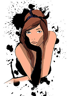 PSD 모델 여자 패션 일러스트 한명 사람 성인 물감 머리띠 우아함 번짐 여자만 여자한명만 성인여자만 성인만 국내일러스트 1 컨셉 장신구 미술도구 파일형식 효과