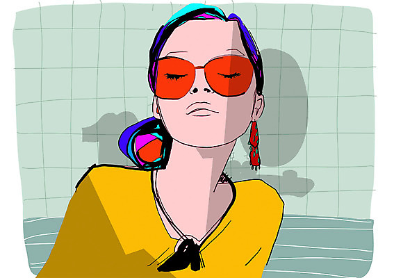 PSD 모델 여자 패션 일러스트 한명 사람 성인 선글라스 눈감음 귀걸이 우아함 여자만 여자한명만 성인여자만 성인만 국내일러스트 1 안경 컨셉 장신구 모션 파일형식