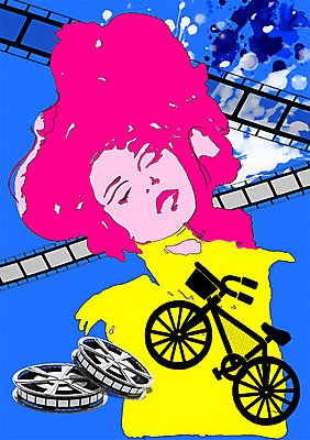 PSD 모델 여자 패션 일러스트 한명 사람 성인 자전거 물감 우아함 필름 번짐 여자만 여자한명만 성인여자만 성인만 국내일러스트 1 컨셉 바이크 미술도구 파일형식 효과