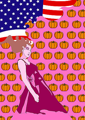 PSD 모델 여자 패션 패턴 채소 일러스트 호박 한명 사람 성인 미국 우아함 성조기 여자만 여자한명만 성인여자만 성인만 국내일러스트 1 컨셉 북아메리카 무늬 국기 파일형식