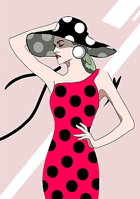 PSD 모델 모자 문양 여자 패션 일러스트 한명 사람 성인 귀걸이 물방울무늬 우아함 여자만 여자한명만 성인여자만 성인만 국내일러스트 1 잡화 컨셉 무늬 장신구 파일형식