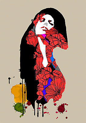 PSD 식물 모델 여자 패션 꽃 일러스트 한명 사람 성인 물감 우아함 번짐 여자만 여자한명만 성인여자만 성인만 국내일러스트 1 컨셉 미술도구 파일형식 효과