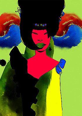 PSD 모델 여자 패션 일러스트 한명 사람 성인 물감 우아함 태극 번짐 여자만 여자한명만 성인여자만 성인만 국내일러스트 1 문양 컨셉 미술도구 파일형식 효과