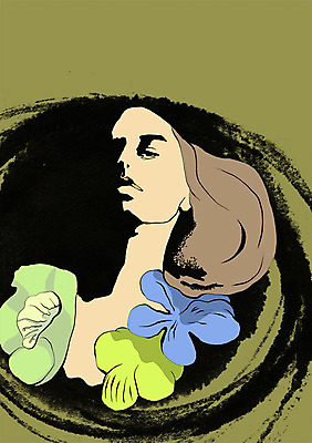 PSD 식물 모델 여자 패션 꽃 일러스트 한명 사람 성인 우아함 여자만 여자한명만 성인여자만 성인만 국내일러스트 1 컨셉 파일형식