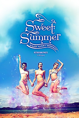 PSD 서양인 외국인 구름 편집 편집이미지 문자 알파벳 영어 계절 여자 수영복 하늘 휴가 사람 풍경 여러명 성인 해변 여름 여름휴가 바캉스 비키니 손잡기 점프 시원함 디지털아트 레터링 여자만 성인여자만 성인만 이미지편집 자연요소 옷 바다 다수 모션 인종 파일형식 여름_계절