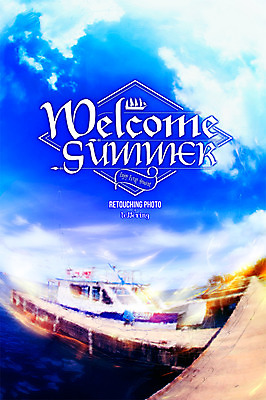 PSD 구름 편집 편집이미지 문자 알파벳 영어 계절 바다 하늘 휴가 풍경 사람없음 여름 여름휴가 바캉스 시원함 선박 디지털아트 레터링 이미지편집 자연요소 수상교통 파일형식 여름_계절