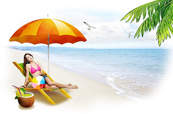 PSD 서양인 외국인 편집이미지 계절 여자 수영복 바다 하늘 휴가 수채화 한명 사람 성인 해변 여름 여름휴가 바캉스 비키니 야자수 활발 파라솔 시원함 즐거움 합성 코코넛 여자만 여자한명만 성인여자만 성인만 이미지편집 나무 1 옷 감정 컨셉 과일 인종 파일형식 여름_계절