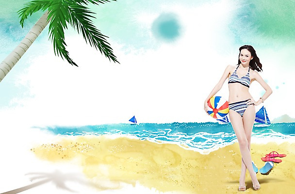 PSD 서양인 외국인 편집이미지 계절 여자 수영복 바다 요트 휴가 수채화 한명 사람 성인 해변 여름 여름휴가 바캉스 비키니 야자수 활발 수상스포츠 쪼리 시원함 비치볼 즐거움 여자만 여자한명만 성인여자만 성인만 이미지편집 나무 1 옷 감정 스포츠 컨셉 배_교통 공 바캉스용품 인종 샌들 파일형식 여름_계절