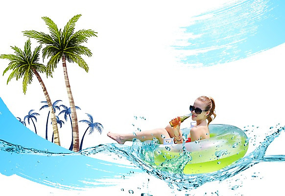 PSD 서양인 외국인 편집이미지 계절 여자 파도 바다 붓터치 휴가 수채화 한명 사람 성인 해변 여름 여름휴가 바캉스 비키니 선글라스 야자수 활발 시원함 즐거움 튜브 여자만 여자한명만 성인여자만 성인만 이미지편집 나무 1 수영복 감정 안경 컨셉 인종 파일형식 여름_계절