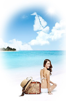 PSD 서양인 외국인 구름 편집이미지 계절 여자 바다 여행 가방 휴가 한명 사람 성인 해변 뒷모습 여름 여름휴가 바캉스 비키니 선글라스 캐리어 활발 돛단배 시원함 즐거움 무인도 여자만 여자한명만 성인여자만 성인만 이미지편집 자연요소 1 잡화 수영복 감정 안경 뷰포인트 섬 컨셉 배_교통 인종 여행가방 파일형식 여름_계절