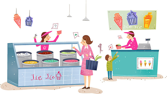 여자 남자 어린이 가방 일러스트 아이스크림 디저트 사람 성인 상점 시장 종업원 계산대 국내일러스트 AI파일 직업 잡화 음식 파일형식 벡터