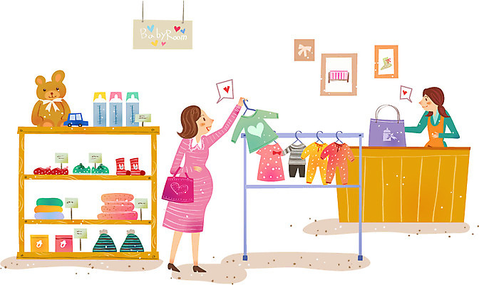 여자 가방 일러스트 사람 성인 두명 장난감 쇼핑백 상점 아기용품 시장 종업원 유아복 성인여자만 국내일러스트 AI파일 직업 잡화 옷 오브젝트 여자만 성인만 파일형식 벡터